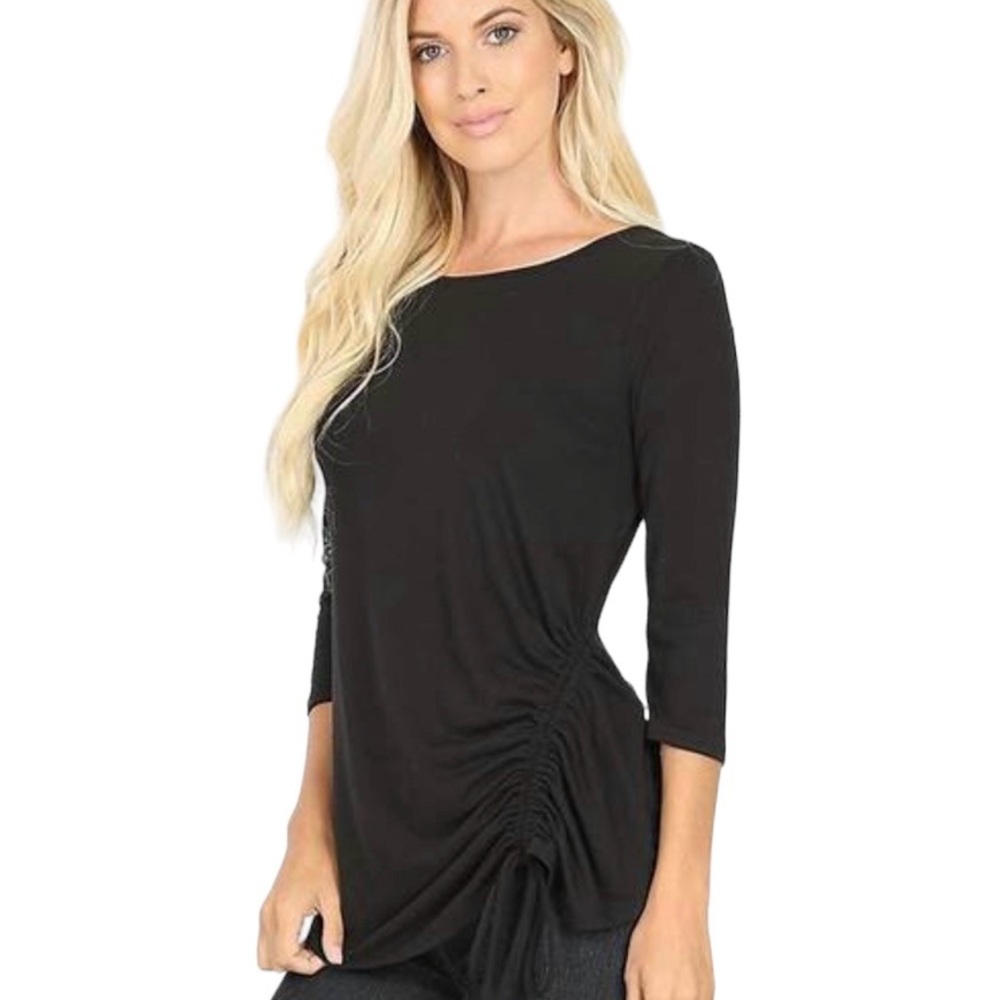 NWOT Zenana Premium 3/4 Sleeve Round Neck Shirt w/Side Tie